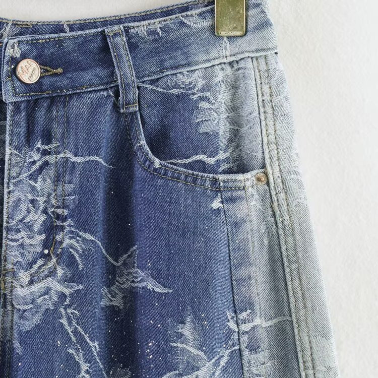 Damen Highwaist Culotte-Jeans mit weitem Bein und floraler Bleach-Optik Echoarchiv