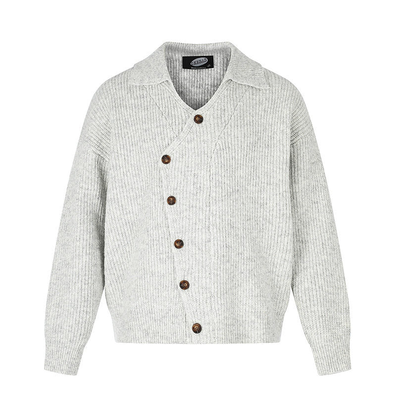 Damen Oversize Strickjacke mit asymmetrischer Knopfleiste und Hemdkragen Echoarchiv