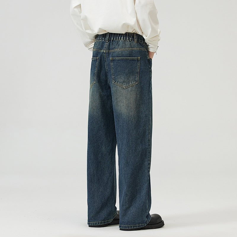 Herren Weite Relaxed-Jeans mit hohem Bund Used-Waschung und geradem Bein Echo Archiv