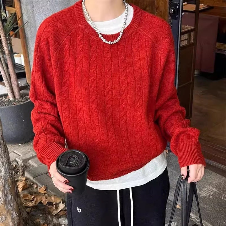 Damen Zopfstrick-Pullover aus Baumwoll-Mix mit legerer Oversize-Silhouette Echoarchiv
