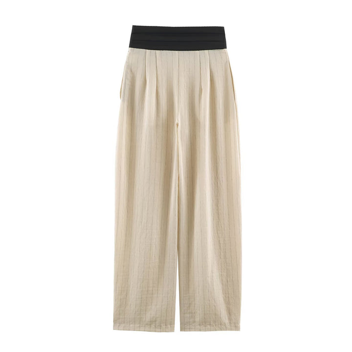 Damen Weite Leinenoptik-Hose mit hohem Komfortbund Echoarchiv