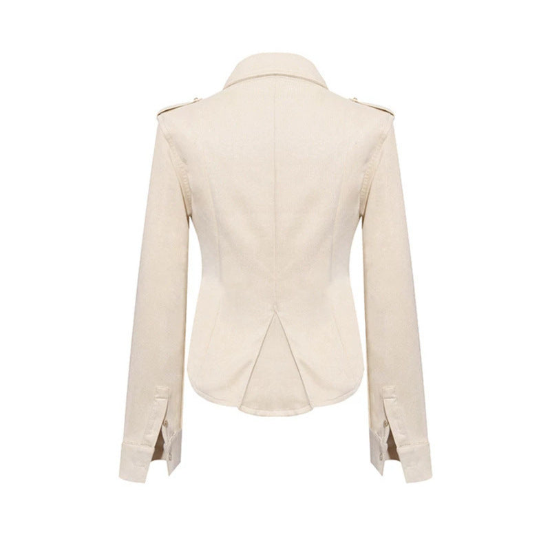 Damen Militärische Velours‑Optik Jacke mit Schulterklappen und Zierriegeln Echoarchiv