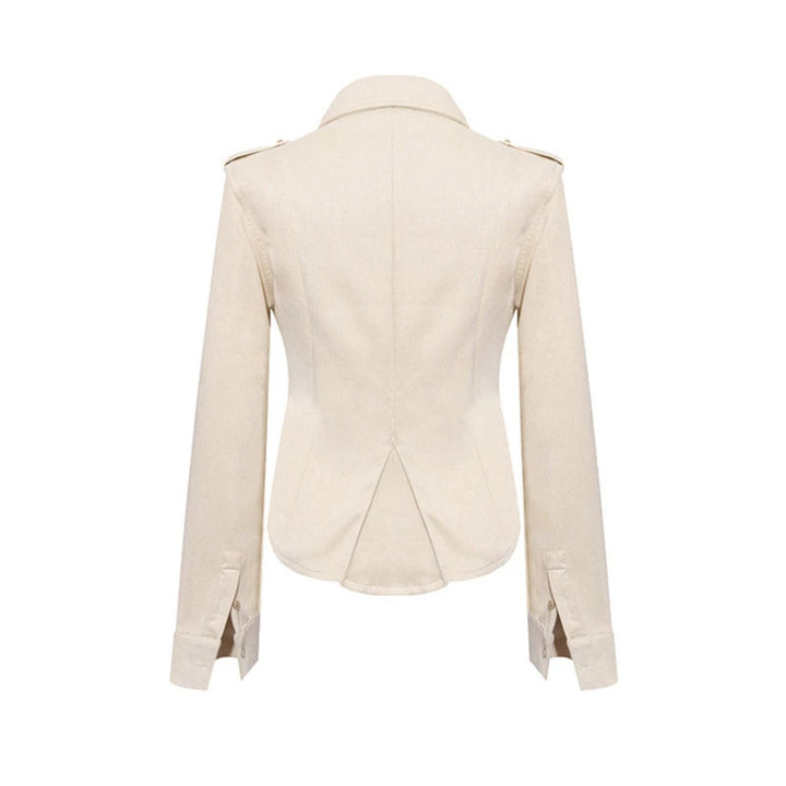 Damen Militärische Velours‑Optik Jacke mit Schulterklappen und Zierriegeln Echoarchiv
