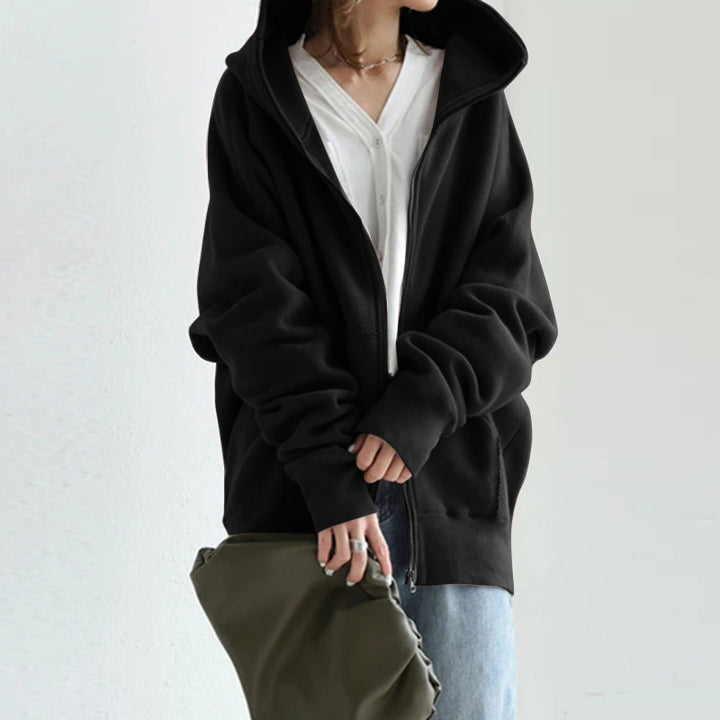 Damen nan übergroße Kapuzenjacke mit Reißverschluss und Kängurutasche aus flauschigem Fleece Echo Archiv