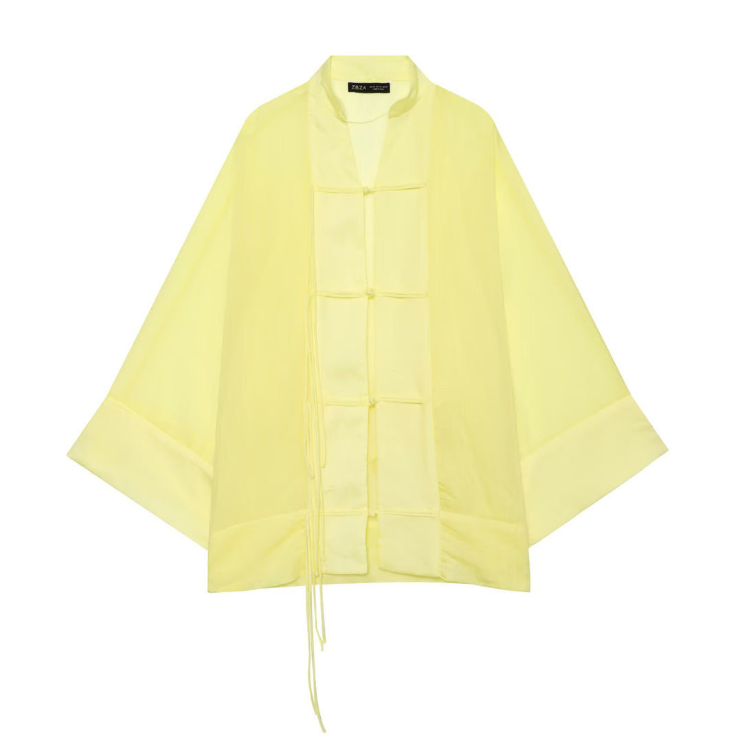 Damen Oversize-Kimonojacke mit Zierknoten und langen Quastenbändern Echo Archiv