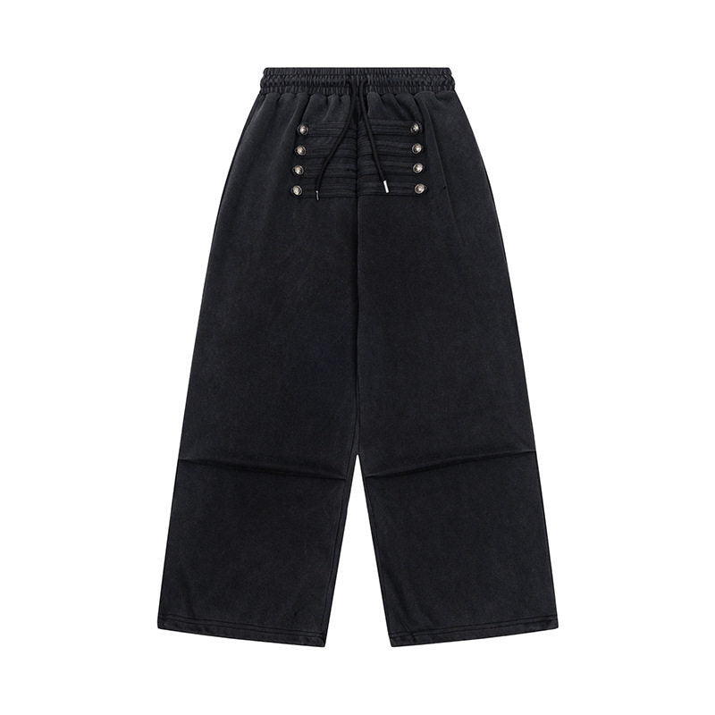 Damen Weite Culotte-Hose mit hohem Gummibund, Kordelzug und dekorativer Knopfblende Echoarchiv