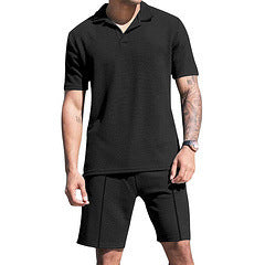 Herren Freizeit Polo-Shorts-Set aus atmungsaktivem Stoff mit Struktur Echoarchiv