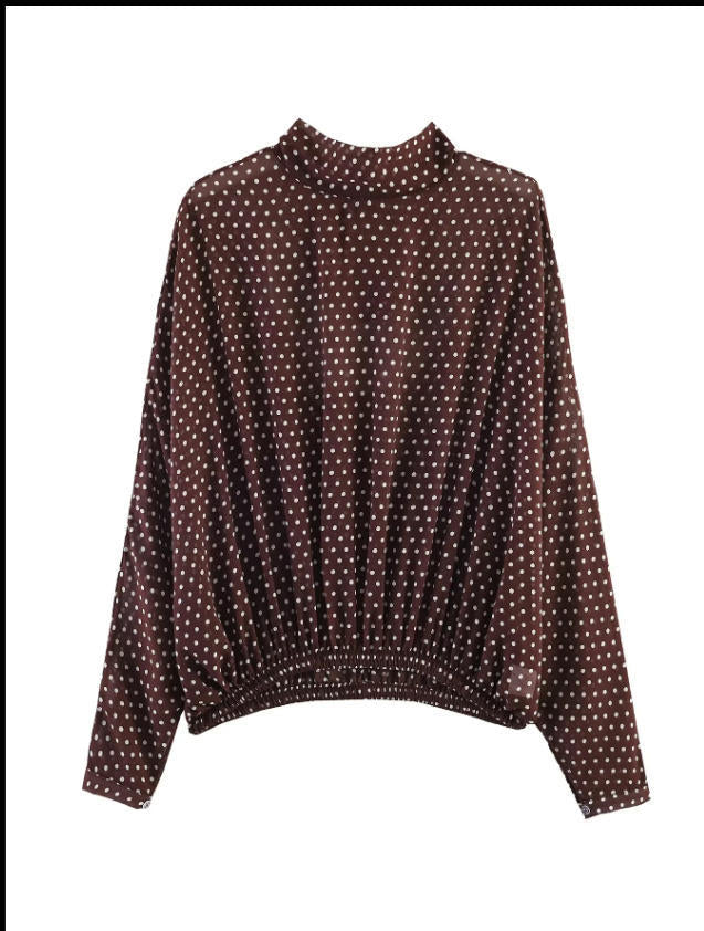 Damen Zweiteiliges Pünktchen-Set mit Stehkragenbluse und ausgestelltem Midirock Echo Archiv