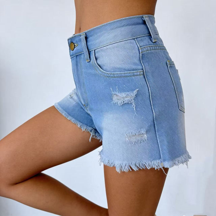 Damen Designer Denim-Shorts mit Fransen und ausgefranstem Saum Echo Archiv
