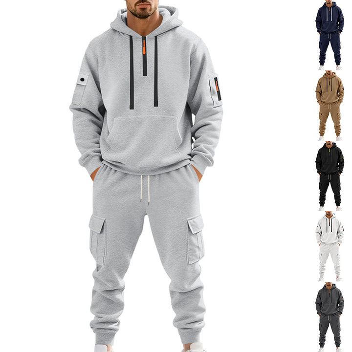 Herren nan zweiteiliges Utility-Freizeitset Hoodie mit halbhohem Reißverschluss, Ärmeltasche und Cargo-Jogginghose mit Klappentaschen Echo Archiv