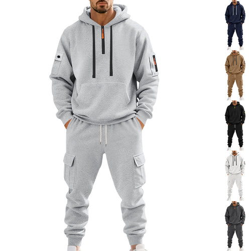 Herren nan zweiteiliges Utility-Freizeitset Hoodie mit halbhohem Reißverschluss, Ärmeltasche und Cargo-Jogginghose mit Klappentaschen Echo Archiv