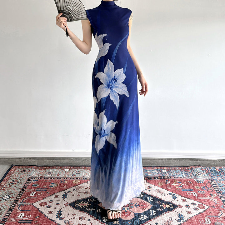 Damen Maxikleid mit floralem Design und elegantem Stehkragen Echo Archiv