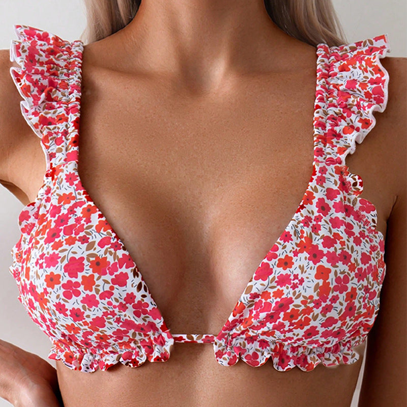 Damen Triangel-Bikini mit fröhlichem Blumenmuster und eleganten Rüschendetails Echo Archiv