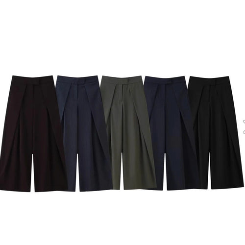 Damen 400+ weite Culotte‑Hose mit hoher Taille, verdeckter Knopfblende und vorderen Überlappungs‑Schlitzen Echo Archiv