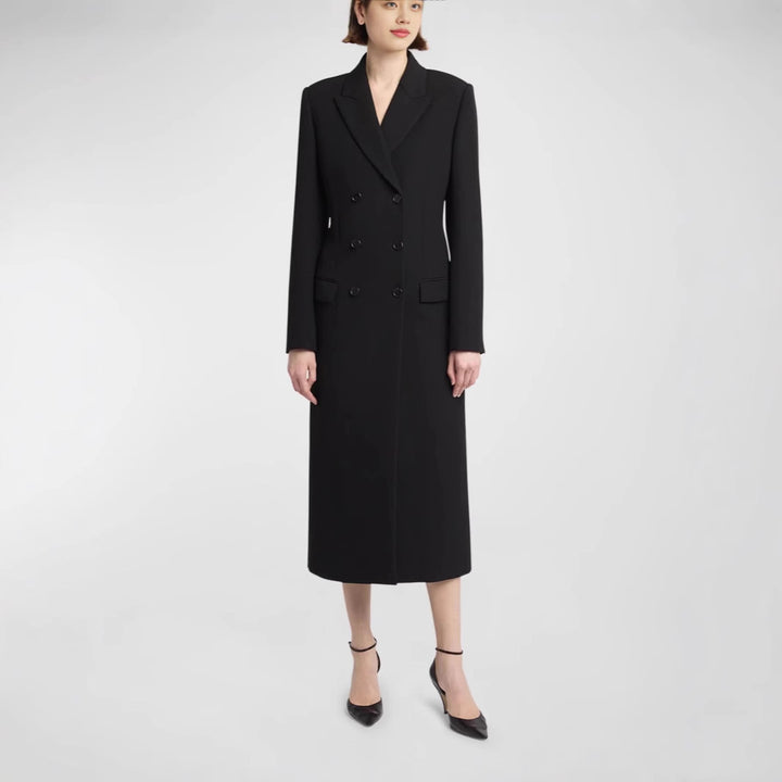 Damen Midilanger Doppelreihiger Blazer‑Mantel mit strukturierter Schulter und schlanker Passform Echoarchiv
