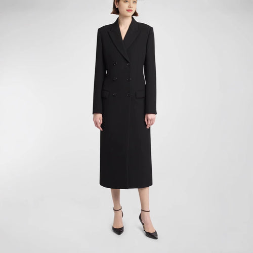 Damen Midilanger Doppelreihiger Blazer‑Mantel mit strukturierter Schulter und schlanker Passform Echoarchiv
