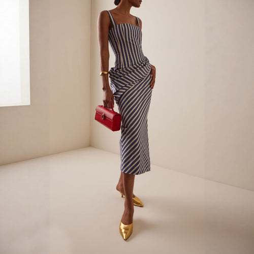 Damen Maxikleid mit asymmetrischen Drapierungen und hohem Schlitz Echo Archiv