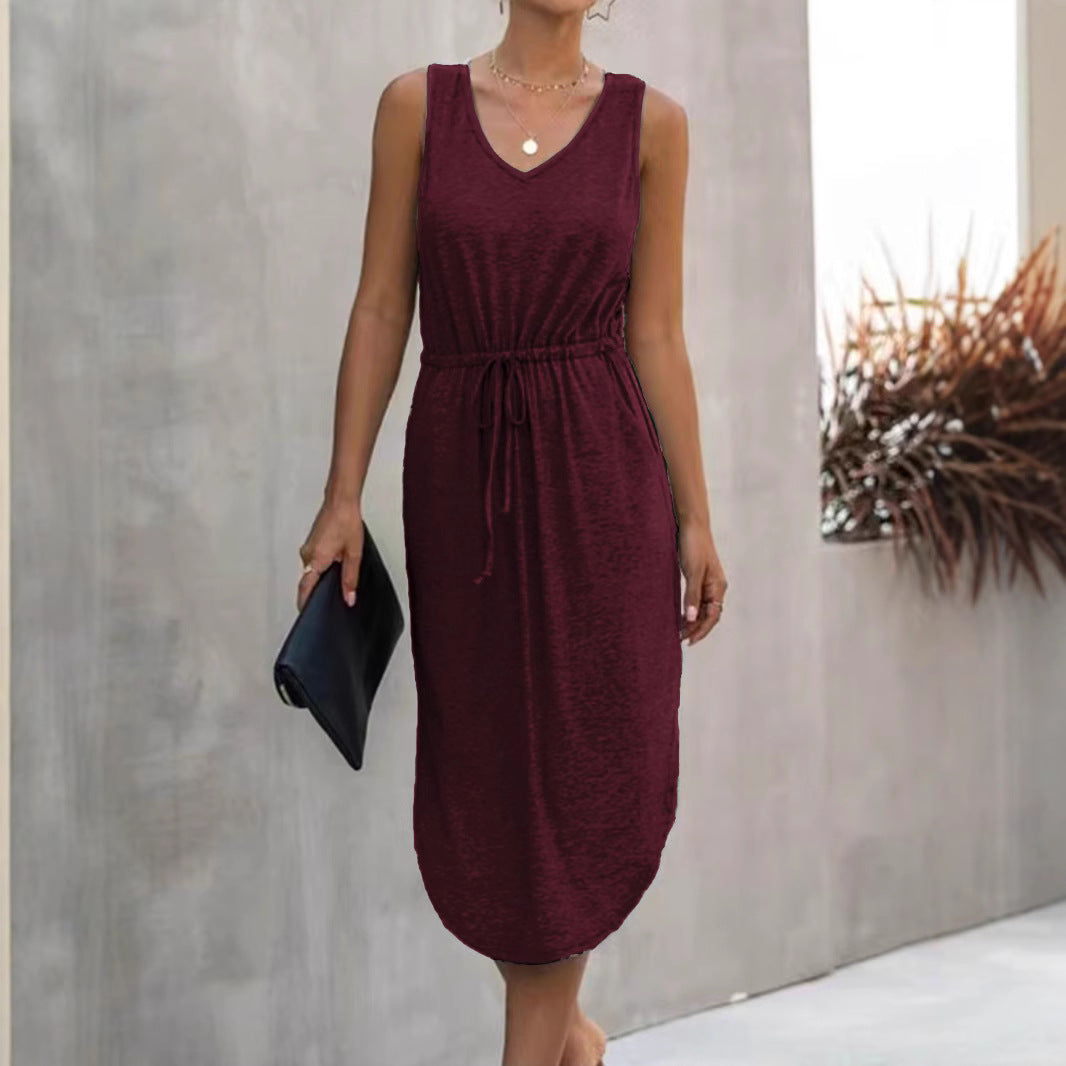 Damen lässiges Maxikleid mit V-Ausschnitt und elastischem Taillenbund Echo Archiv