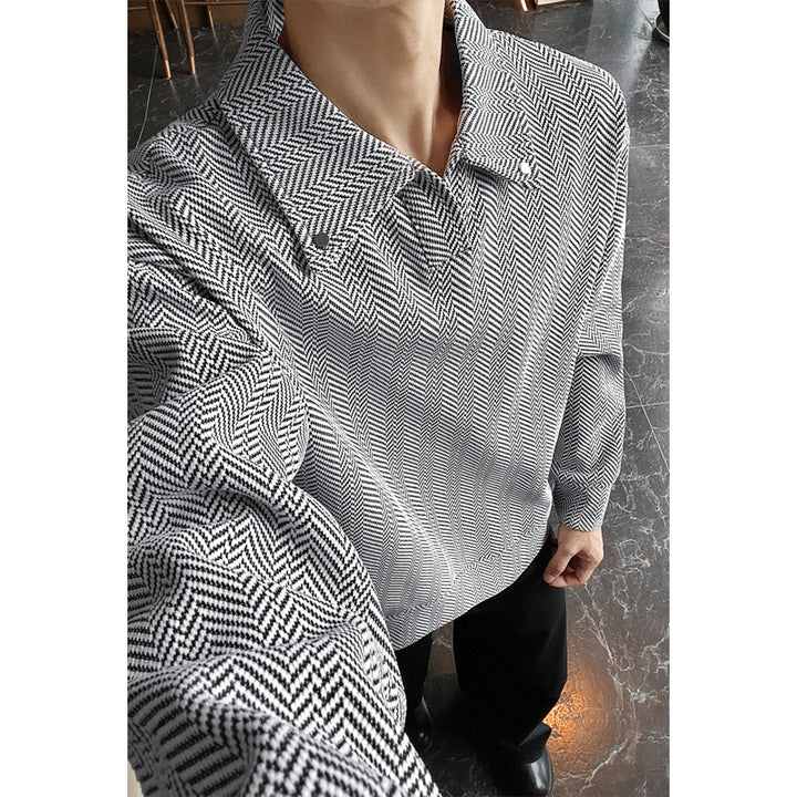 Damen Oversize-Bluse mit Fischgrätstruktur und Balloon-Ärmeln Echo Archiv