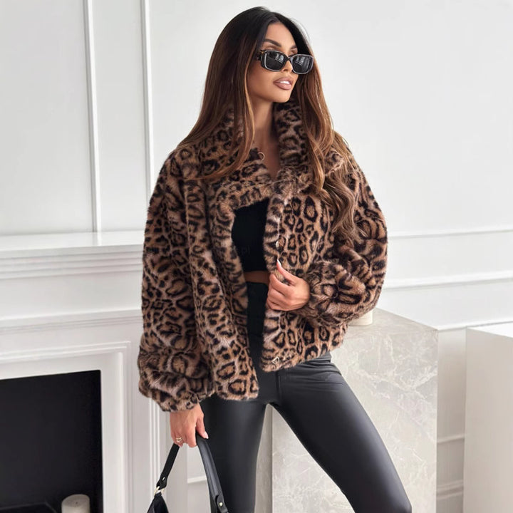 Damen kuschelige Leopardenfell Jacke Echoarchiv