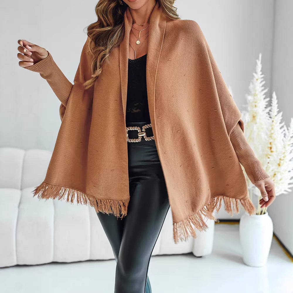Damen Eleganter Strickponcho mit Fransen Echo Archiv