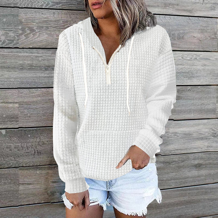 Damen Waffelstruktur Kapuzenpullover mit Halbzip, Kängurutasche und lässigem Oversize‑Schnitt Echoarchiv