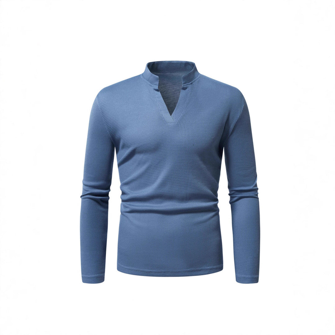 Herren Langarmshirt mit modernem Stehkragen und strukturierter Oberfläche Echoarchiv