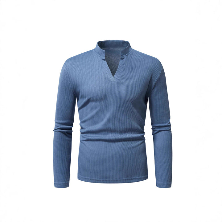 Herren Langarmshirt mit modernem Stehkragen und strukturierter Oberfläche Echoarchiv