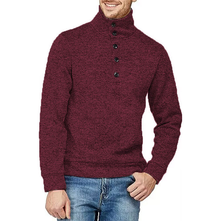Herren Hochwertiger Pullover mit Stehkragen und Knopfdetail Echoarchiv