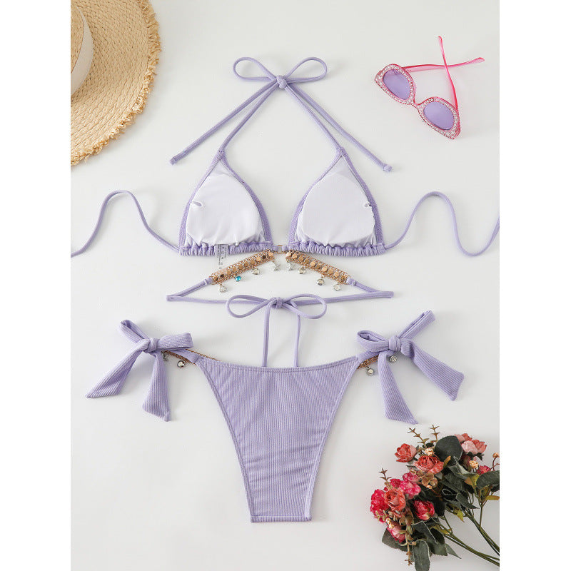 Damen Triangel-Bikini mit modischen Schmuckdetails und Bindebändern Echo Archiv