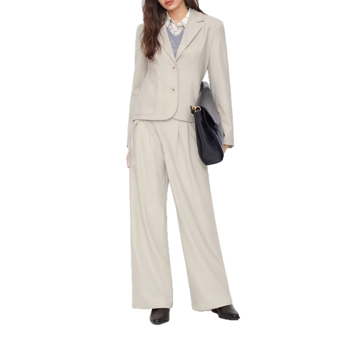 Damen Weite Nadelstreifen-Hose mit Wickel-Taille – Avélisse
