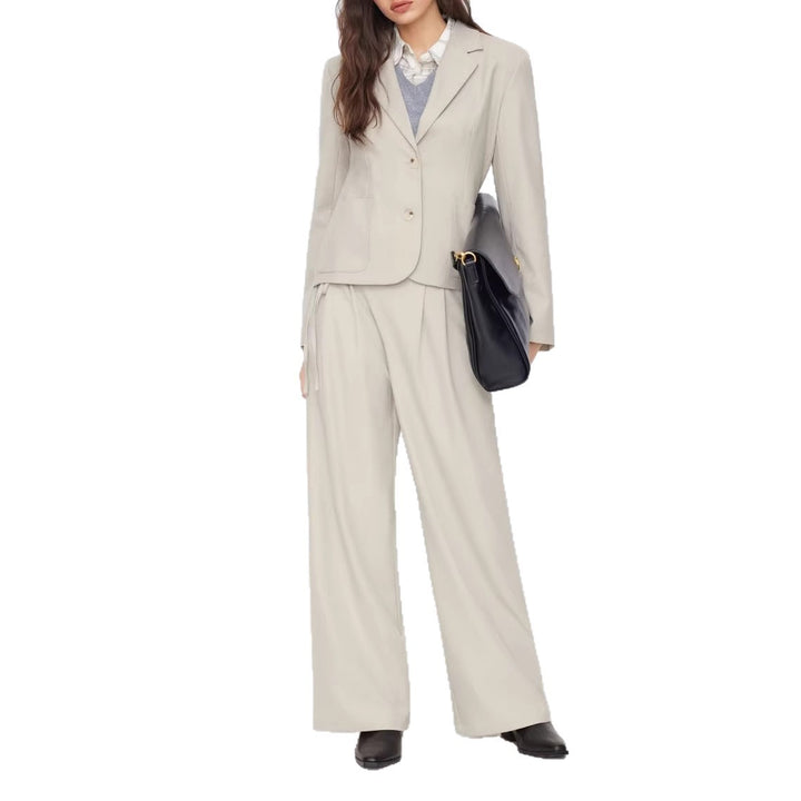Damen Weite Nadelstreifen-Hose mit Wickel-Taille – Avélisse