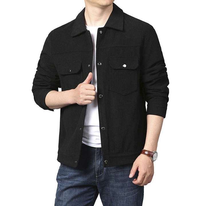 Herren Cord-Workerjacke im Truckerstil mit Druckknopfverschluss und Pattentaschen Echoarchiv