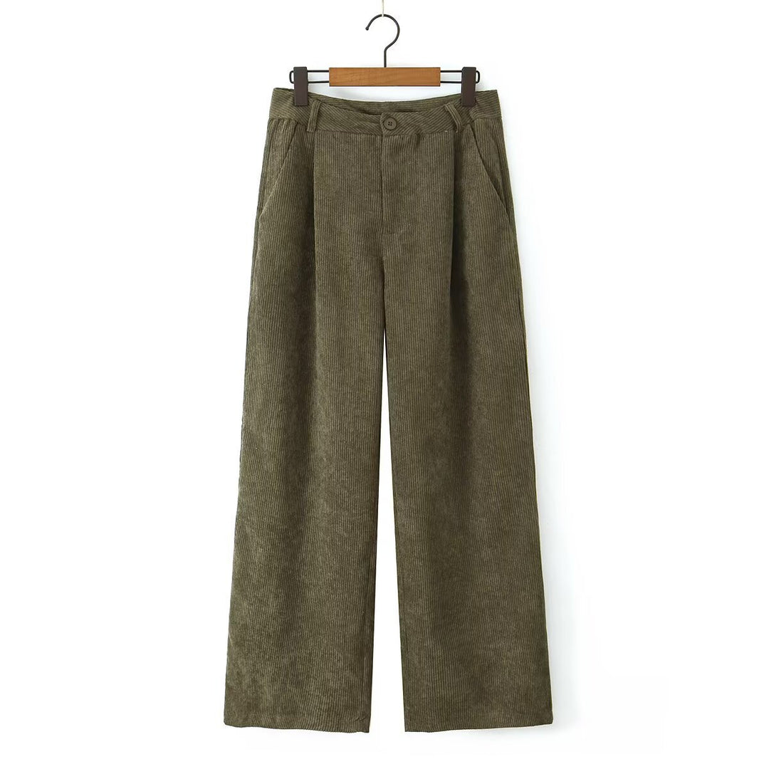 Damen Hochtaillierte Cordhose mit weitem Bein und Bundfalten Echo Archiv