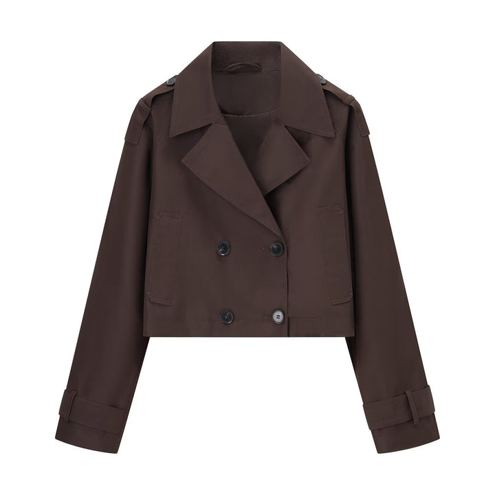 Damen nan kurz geschnittener Trenchcoat mit doppelter Knopfleiste und Schulterklappen Echo Archiv