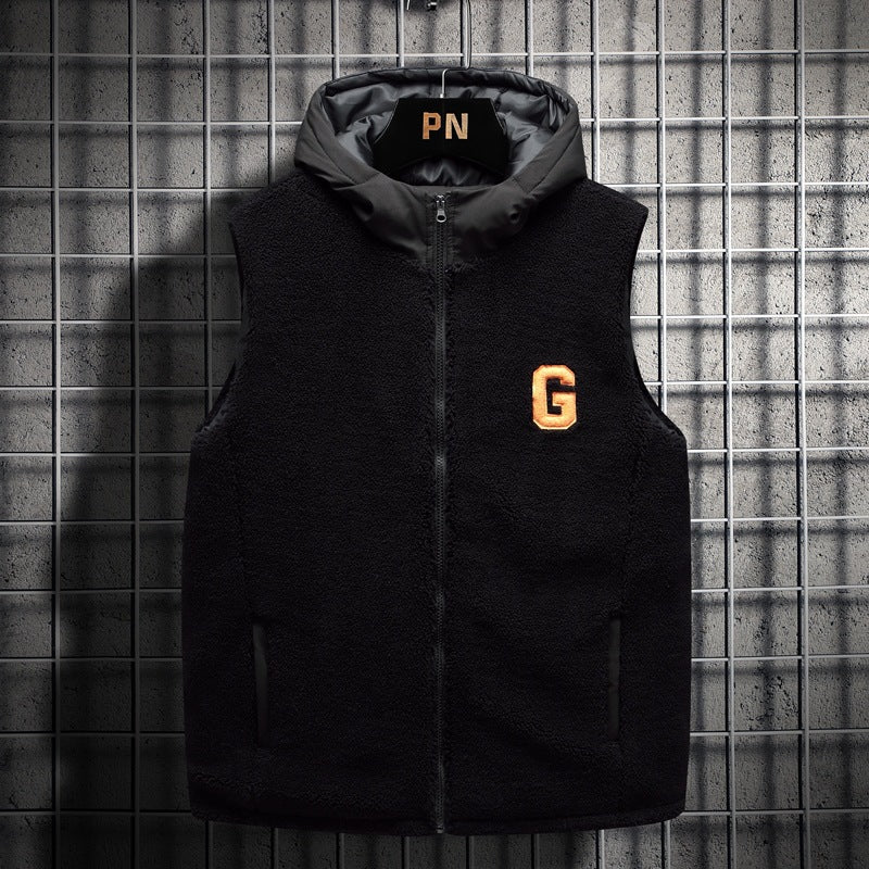 Herren Teddy-Fleece-Weste mit Stehkragen, Reißverschluss und aufgesetzten Taschen – Marzano