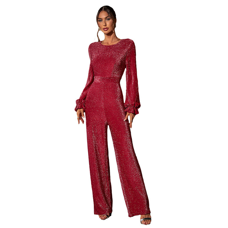 Damen Funkelnder Jumpsuit mit Rüschendetails Echo Archiv