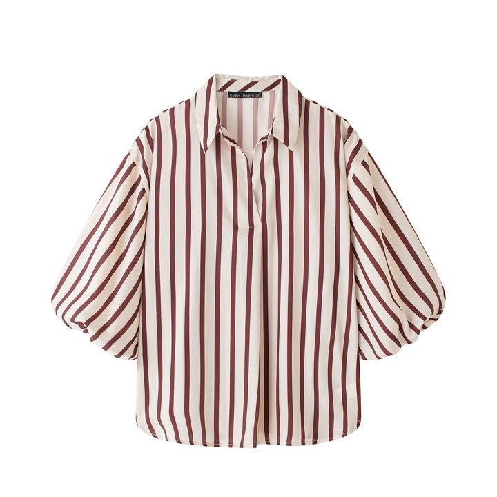 Damen Gestreifte Oversize-Bluse mit Ballonärmeln Echoarchiv