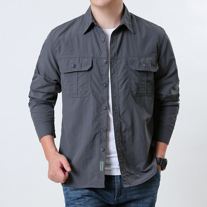 Herren nan leichtes Outdoor-Hemdjacke mit doppelten Klappentaschen, knöpfbarer Front und atmungsaktivem Technikstoff Echo Archiv