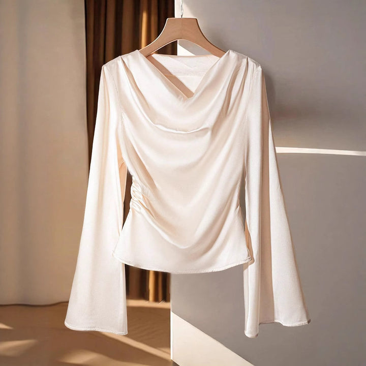 Damen Drapiertes Satin-Top mit Wasserfallkragen & Volantsärmeln – Avérine
