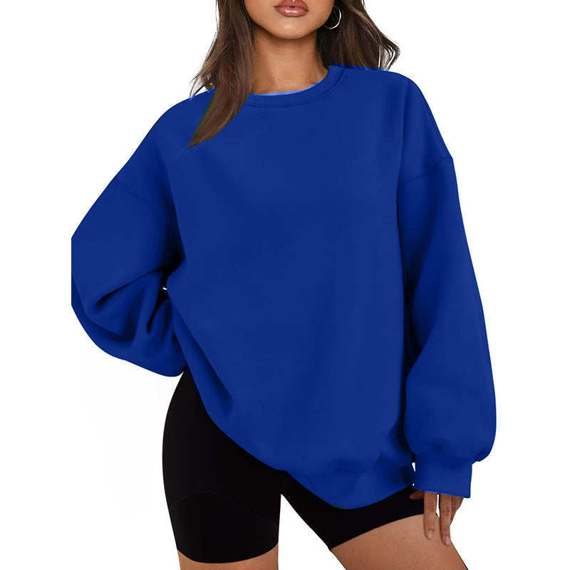 Damen Oversized Rundhals-Sweatshirt mit überschnittener Schulter, weichem Fleece-Innenfutter und gerippten Bündchen – Avérine