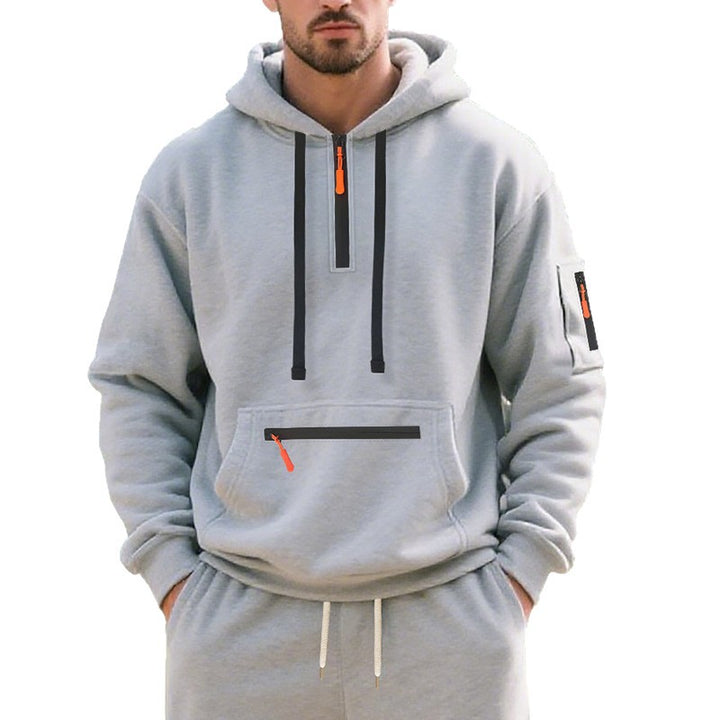 Herren Oversize-Kapuzenpullover mit halbem Reißverschluss, Kängurutasche mit Reißverschluss und Ärmel-Pocket Echoarchiv