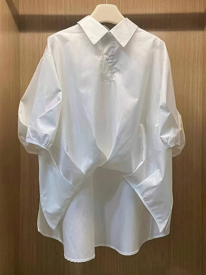 Damen Oversize-Bluse mit dramatischem Drapé-Rücken und Puffärmeln – Avérine