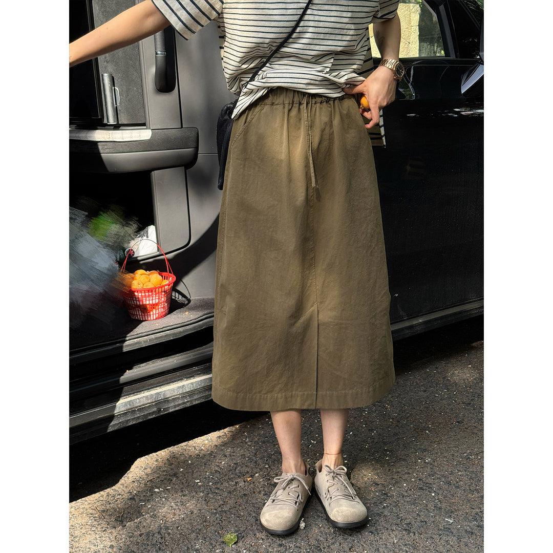Damen Modischer Midirock mit elastischem Bund und Taschen Echoarchiv
