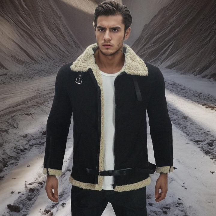 Herren Shearling-Lederjacke mit modernem Design und warmem Futter Echoarchiv