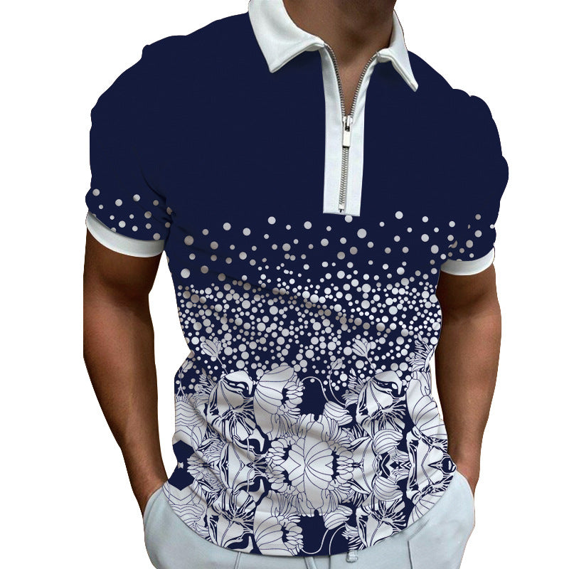 Herren Poloshirt mit modernem grafischen Muster und Reißverschluss Echoarchiv