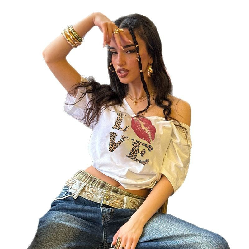 Damen lässiges Print-Shirt mit weitem Ausschnitt Echo Archiv