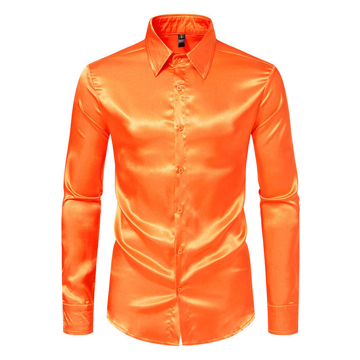 Herren Elegantes Satin-Hemd mit glänzender Oberfläche und modernem Schnitt Echoarchiv