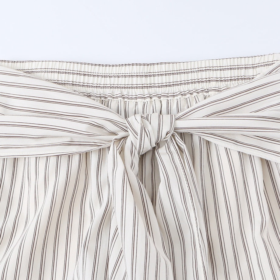 Damen Weite Highwaist-Hose mit vertikalen Streifen und Bindegürtel Echo Archiv