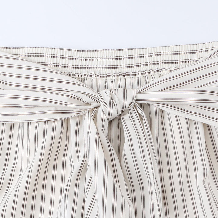 Damen Weite Highwaist-Hose mit vertikalen Streifen und Bindegürtel Echo Archiv